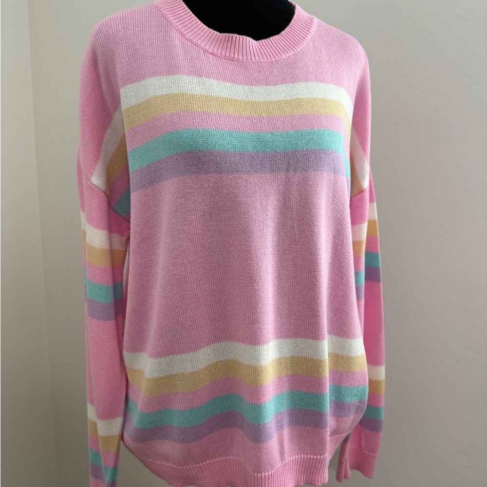 ANDREE BY UNIT Pastel Pink Striped Crewneck Sweater